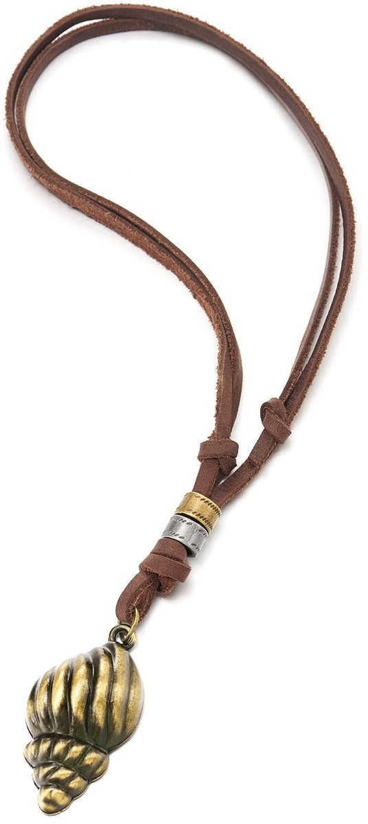 aladdien - Uniseks schelphanger halsketting - Vintage stijl - Bruine leren band - Flexibel en verstelbaar - Perfect voor elke gelegenheid - Duurzaam...