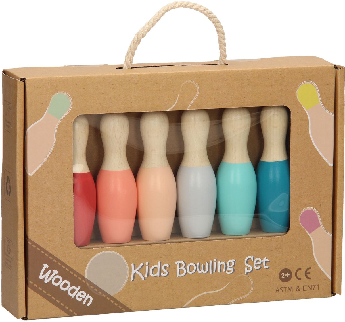 Kinder bowlingset hout pastel - educatief speelgoed bowlen.