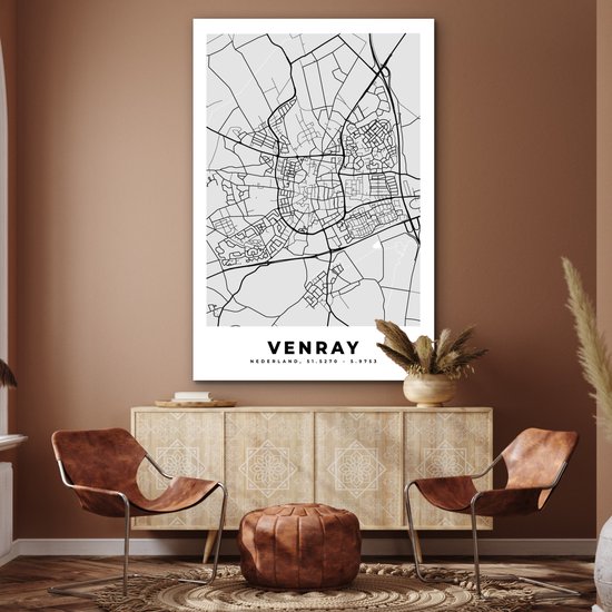 Décoration murale Métal - Peinture Aluminium - Plan de Ville - Venray - Grijs - Wit - 100x150 cm - Carte