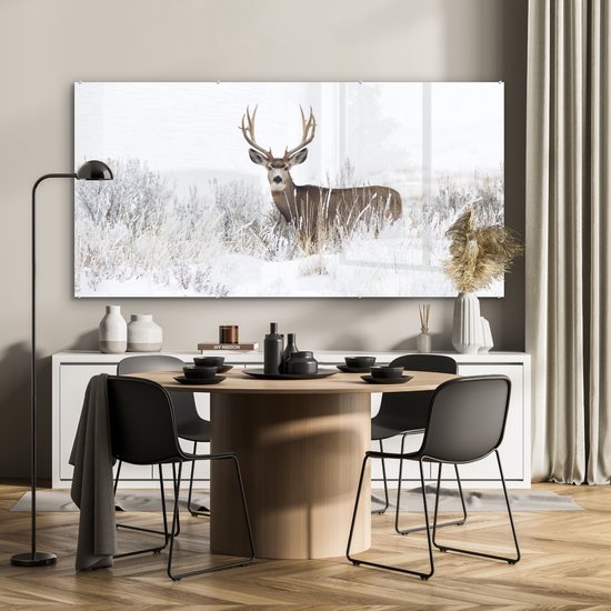 Peintures Plexiglas - Cerf - Hiver - Neige - 160x80 cm - Peinture sur verre