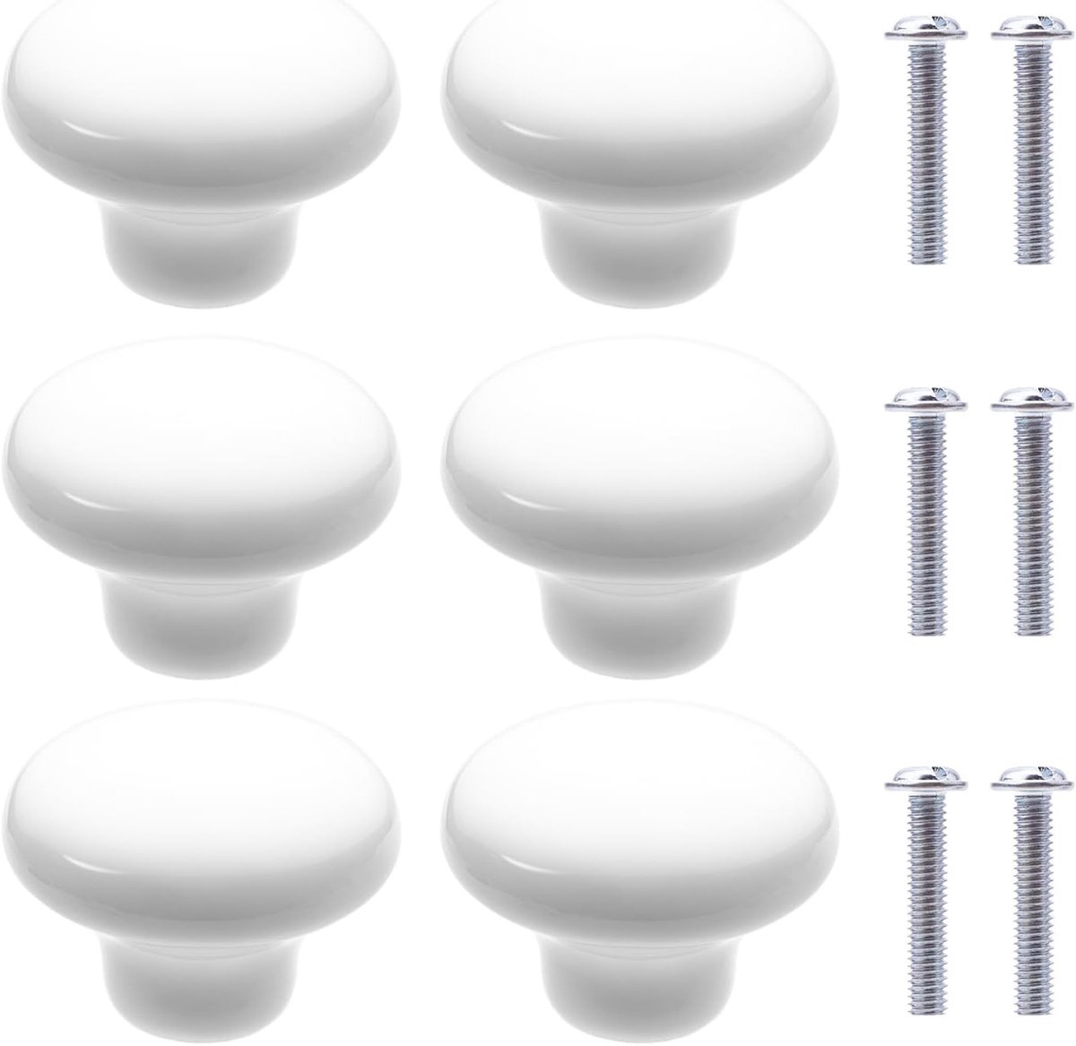 Meubelknoppen Set - Ronde Keramische Handgrepen - 6 Stuks - 32mm Witte Kastknoppen - Voor Kinderkamer En Keuken - Klassiek Wit Design