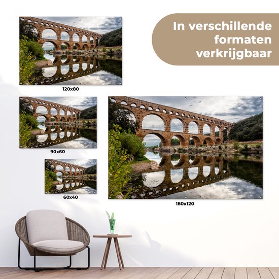 Reflet dans l'eau claire du Pont du Gard dans le sud de la France Poster de jardin 60x40 cm - petit - Toile de jardin / Toile d'extérieur / Peintures d'extérieur (décoration de jardin)
