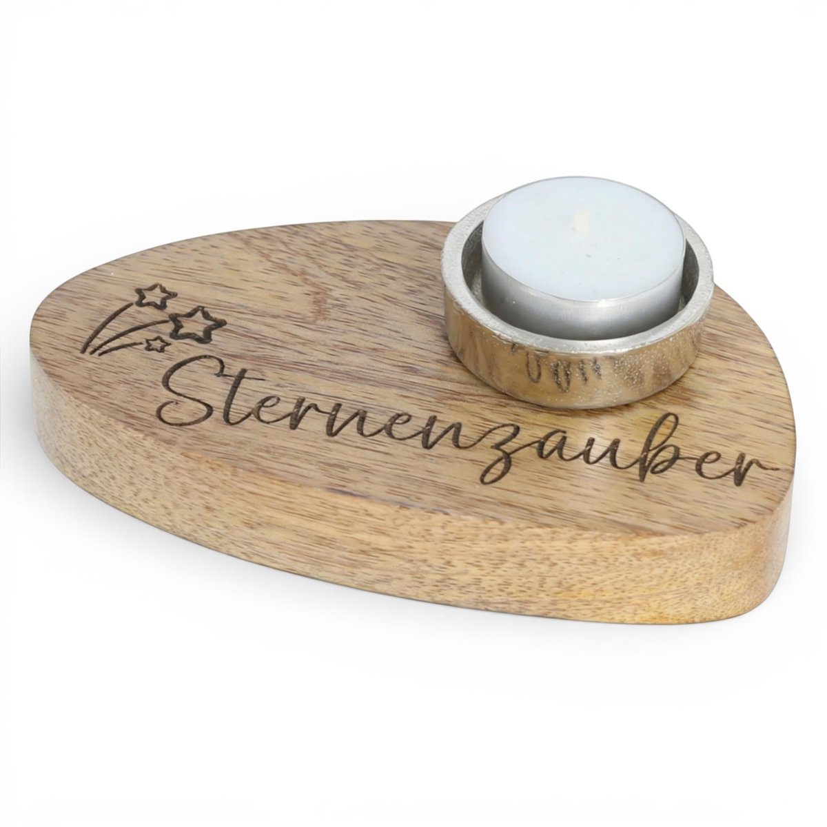 MIJOMA Theelichthouder van Mango Hout met Aluminium 15x9 cm - Decoratief & Modern