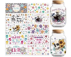 UV DTF Cup Transfer Wraps Stickers Skelet, 10 Vellen Waterdicht Custom Vinyl 16oz Koffieglas Cup Tumbler Fles Mok Decals voor Mannen Vrouwen Jongen Meisje