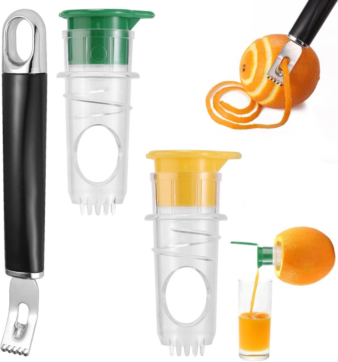 2 Stuks Mini Citroenpersen en Schillers, Handige Citrus Pers en Schil Gereedschap voor Keuken, Ideaal voor Sinaasappel, Grapefruit en Granaatappel