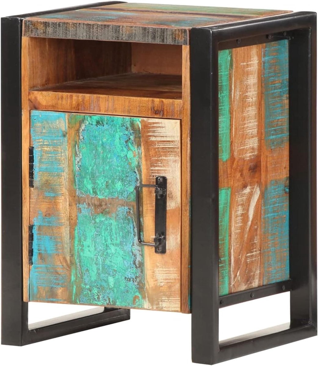 Nachtkastje Hout - Bijzettafel Slaapkamer - Opbergen Slaapkamer - Uniek Gerecycled Hout - 40 x 35 x 55 cm - Natuurlijk