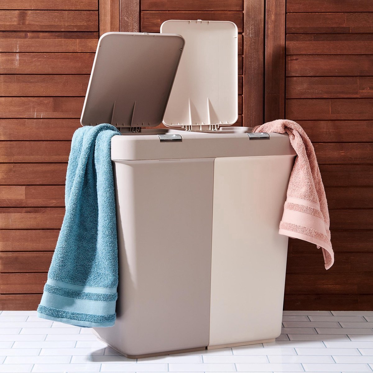 Sumpas Wasmand met touch deksel en 2 vakken (80 L) Blauw-Creme
