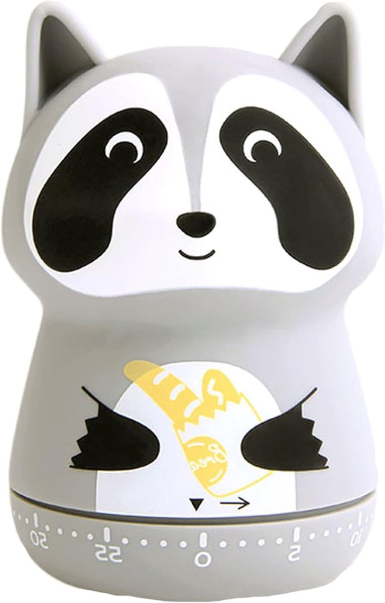 Nauwkeurige kook- en baktimer met handmatige instelling tot 60 minuten in schattig raccoon design, ideaal voor keukenliefhebbers