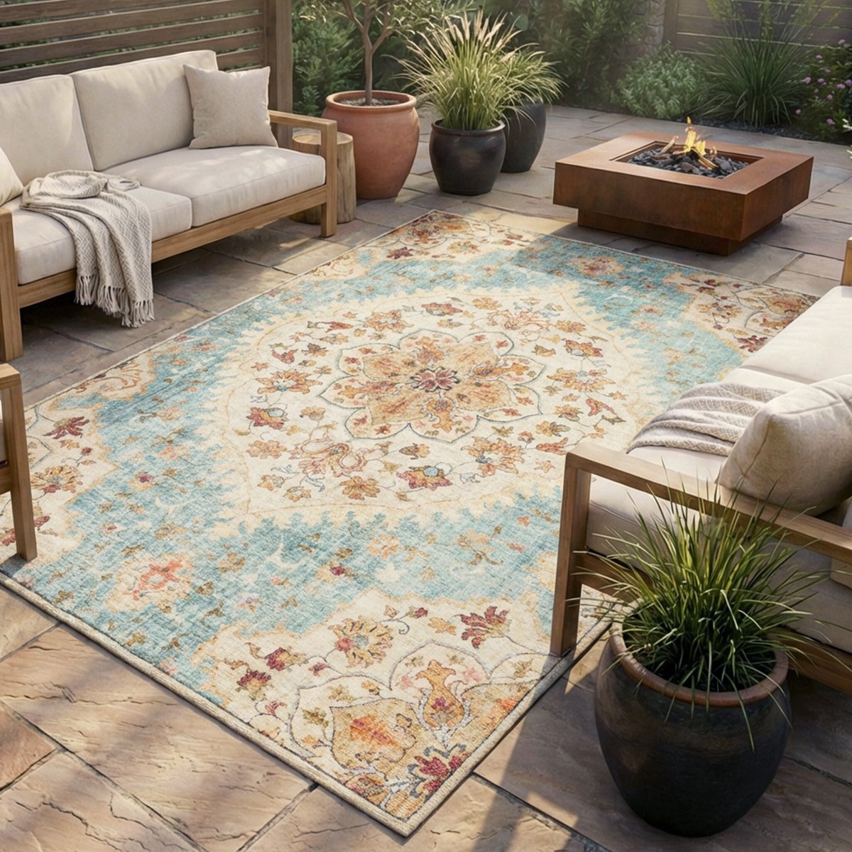 FRAAI Vintage buitenkleed - Santo Mandala Lichtblauw - 120x170cm