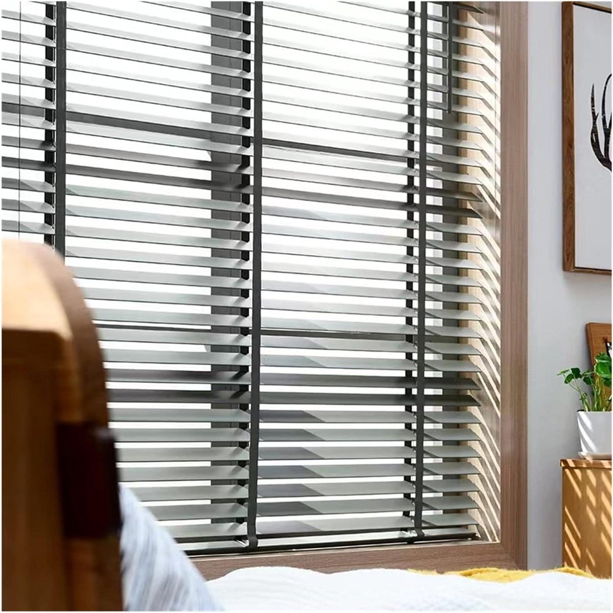 Houten Jaloezieën - Horizontale Luxaflex - Lichtregeling en privacy - 50 mm lamellen - 117x180 cm - Zwart