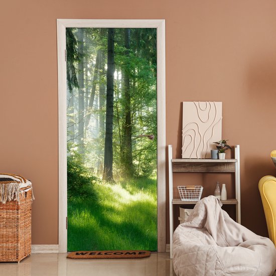Deurposter 80x205 cm - Deursticker Natuur - Bomen - Bos - Groen - Zon - Gras - Planten - Meubelfolie zelfklevend - Deurfolie woonkamer - Interieurfolie fotobehang - Deur plakfolie - Deurstickers - Deurbehang sticker - Kamer decoratie