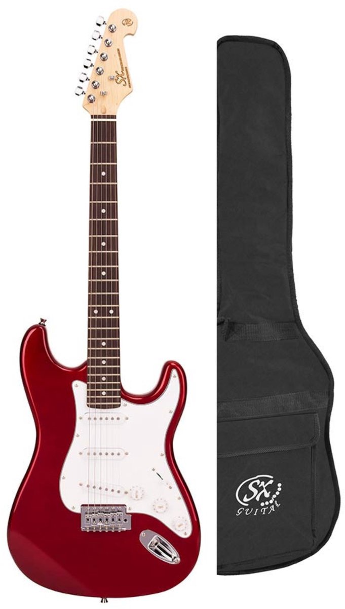 Elektrische gitaar - SX ED1 - ST-model - 3x Single Coil - Vintage Tremolo - 22 frets - Candy Apple Red - Inclusief gigbag