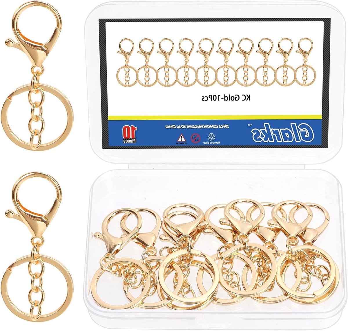 10 Stuks Witte Gouden Metalen Kreeftsluiting met Kettingen en Sleutelhangers, 32mm Lanyard Snap Keychain Haak, Ideaal voor DIY Tassen en Accessoires