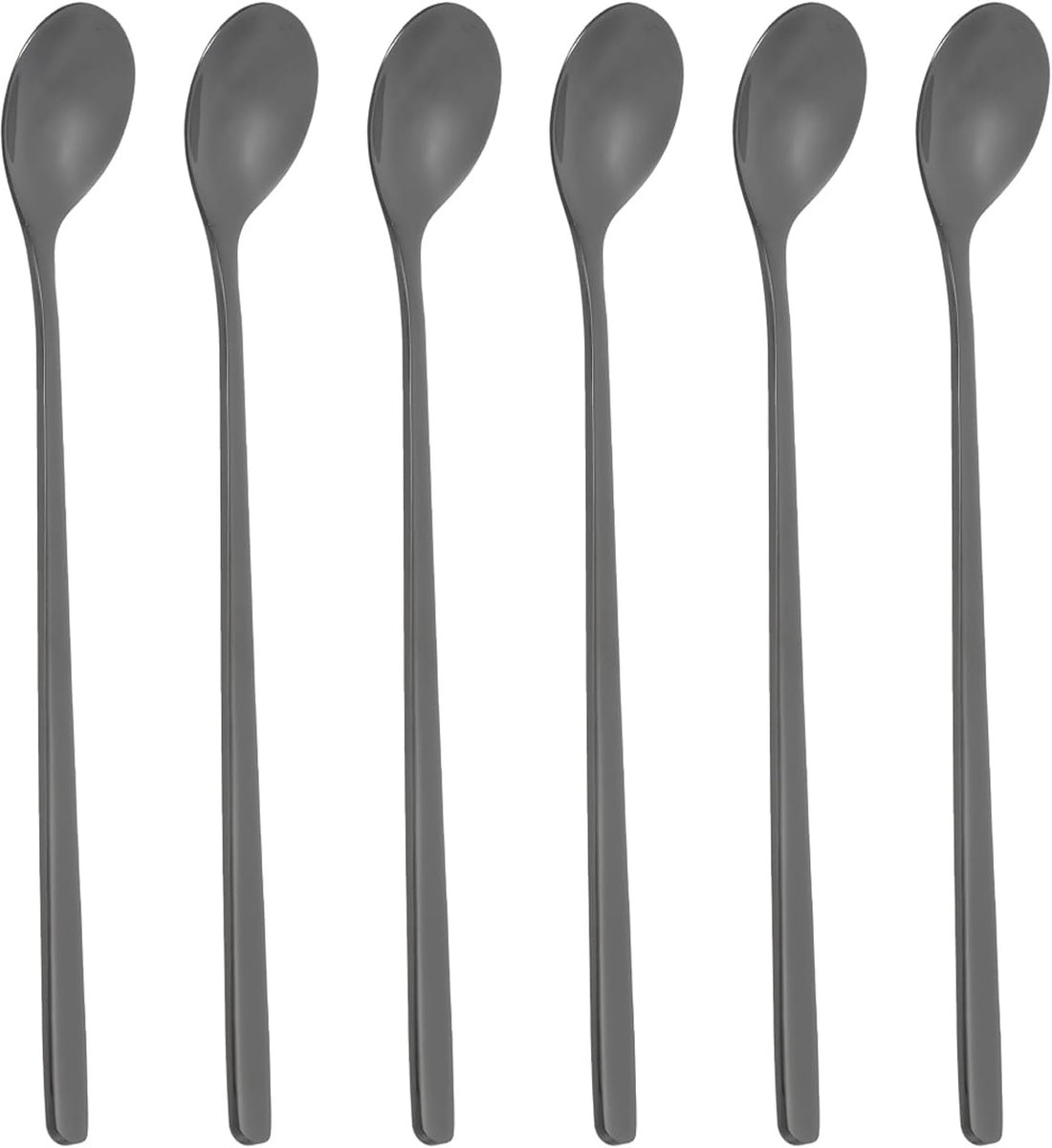 Set van 6 Lange IJsthee Lepels en Cocktail Roerlepels - Zwart RVS Dessertlepels