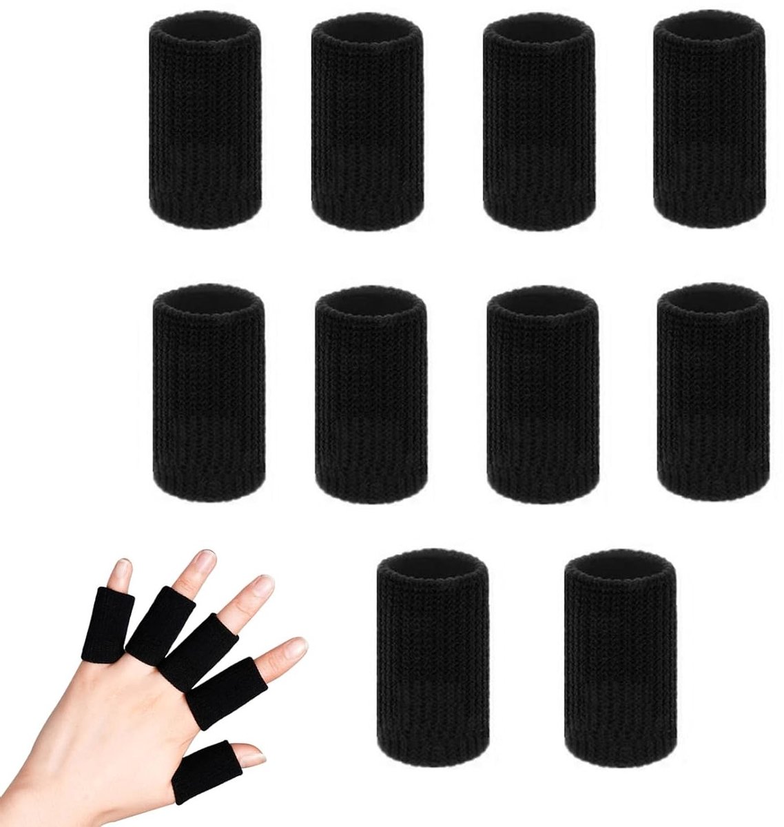 Set van 10 Elastische Vingerbeschermers van Katoen, Compressie Vingerbeschermers voor Sport en Artritis Hulp