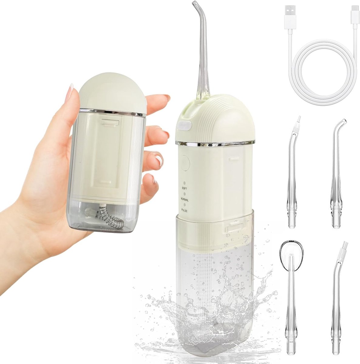 Mini Reis Waterflosser - Opvouwbare Oplaadbare Mondirrigator - Draagbaar Tandreiniger - Geschikt Voor Beugels, Gevoelige Tanden en Onderweg - wit