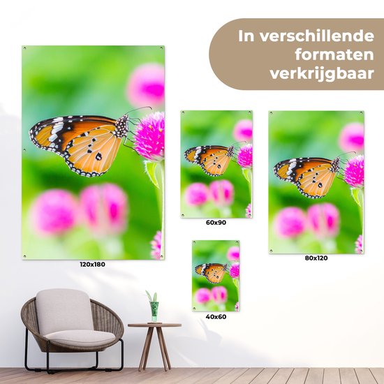 Affiche jardin - Papillon - Insectes - Fleurs - Fauna - Décoration de jardin - 40x60 cm - Toile jardin