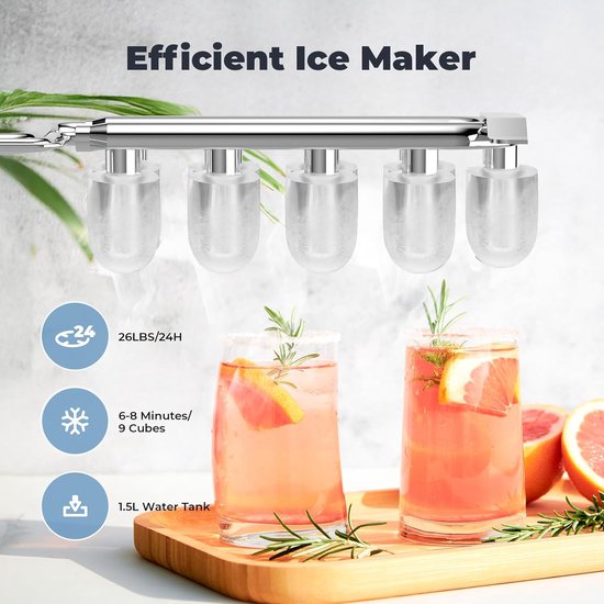 IJsblokjesmachine - 9 ijsblokjes in 6-8 minuten - 12 kg per 24 uur - Zelfreinigend - Compact - Voor keuken, kantoor, bar & feest van Merkloos — afbeelding 3