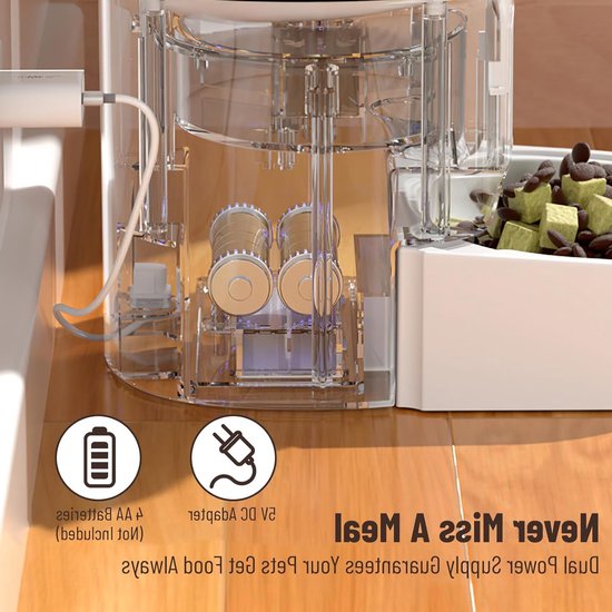 Automatische Voerdispenser voor Katten en Honden - 4L Droogvoer, RVS Voerbak, Timer voor 1-4 Maaltijden per Dag — afbeelding 3