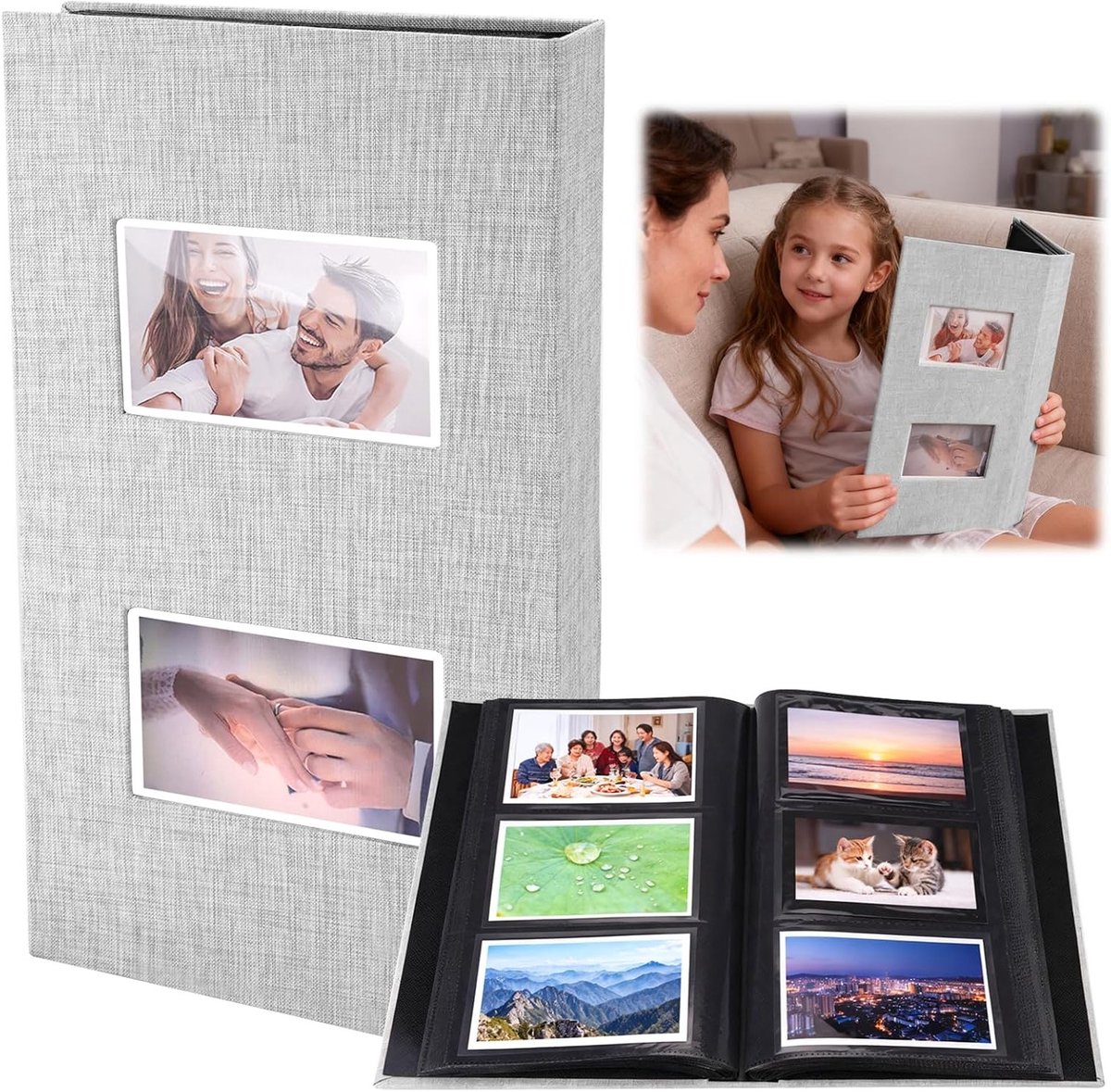 Fotoalbum voor 300 Foto's 10x15 cm met Voorraam, Ideaal voor Verjaardagen, Trouwen en Feestdagen - 50 Bladen/100 Pagina's (Grijs)