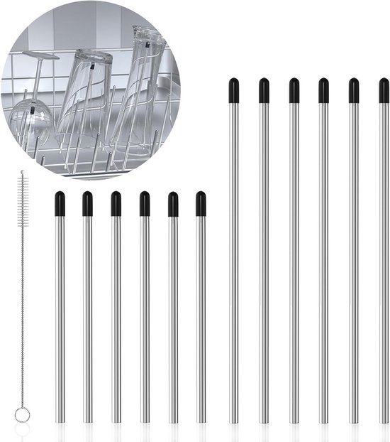 Set van 12 Vaatwasser Inzetstukken voor SodaStream Flessen, RVS Vaatwasserhouder, Silicone Deksel, Geschikt voor Standaard Vaatwasmachines, 21 cm en 15 cm