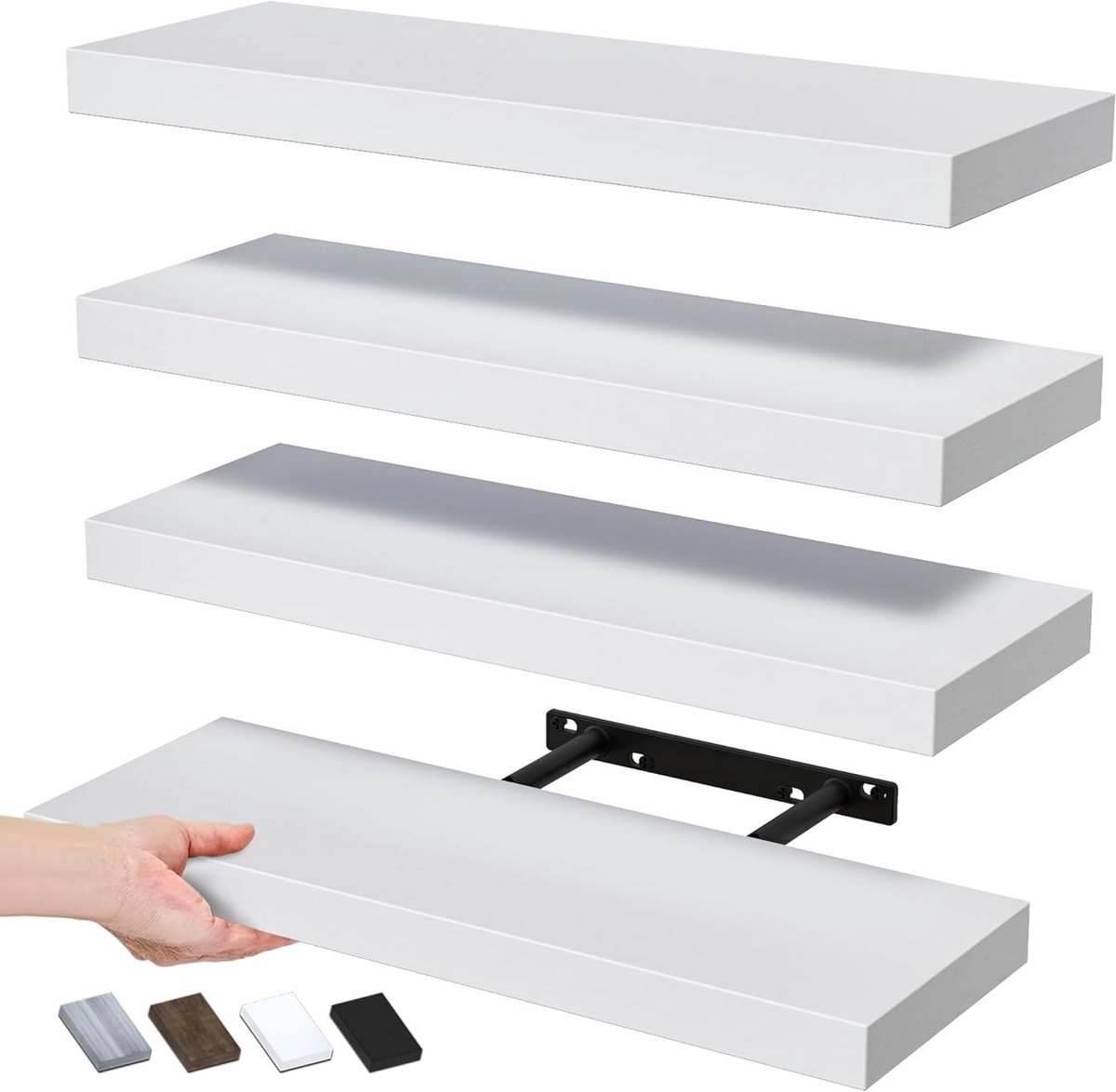 40cm Zwevende Planken voor aan de Muur, 4 Sets Wandplanken, Decoratieve Planken voor Badkamer, Keuken en Woonkamer - Wit