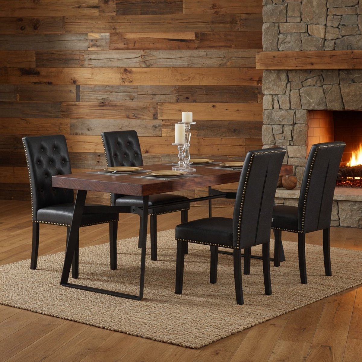 Zwarte Eetkamerstoelen Set van 6 – Hoge Rugleuning – Kunstleer – Houten Poten – Ergonomisch – 150 kg Belastbaar – Ganeey