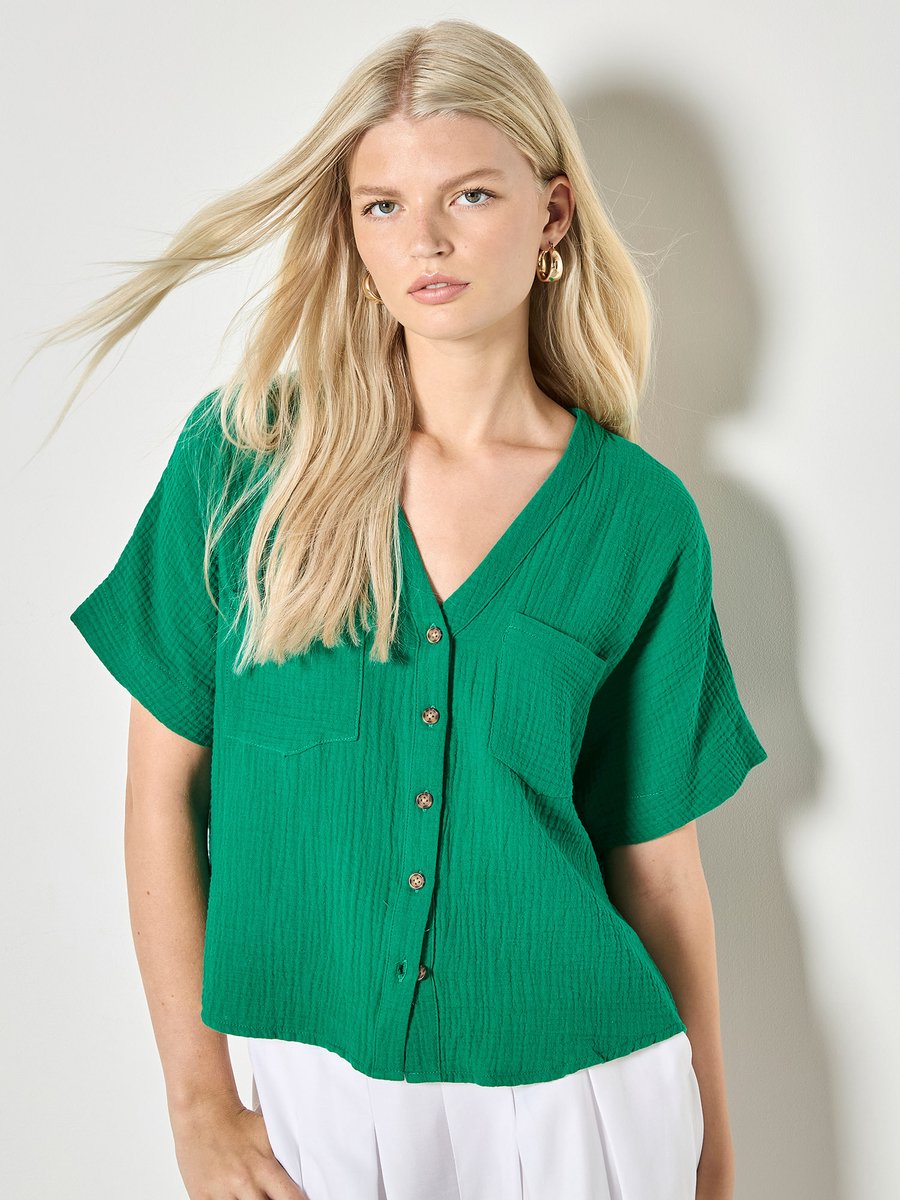 Getextureerde blouse met V-hals
