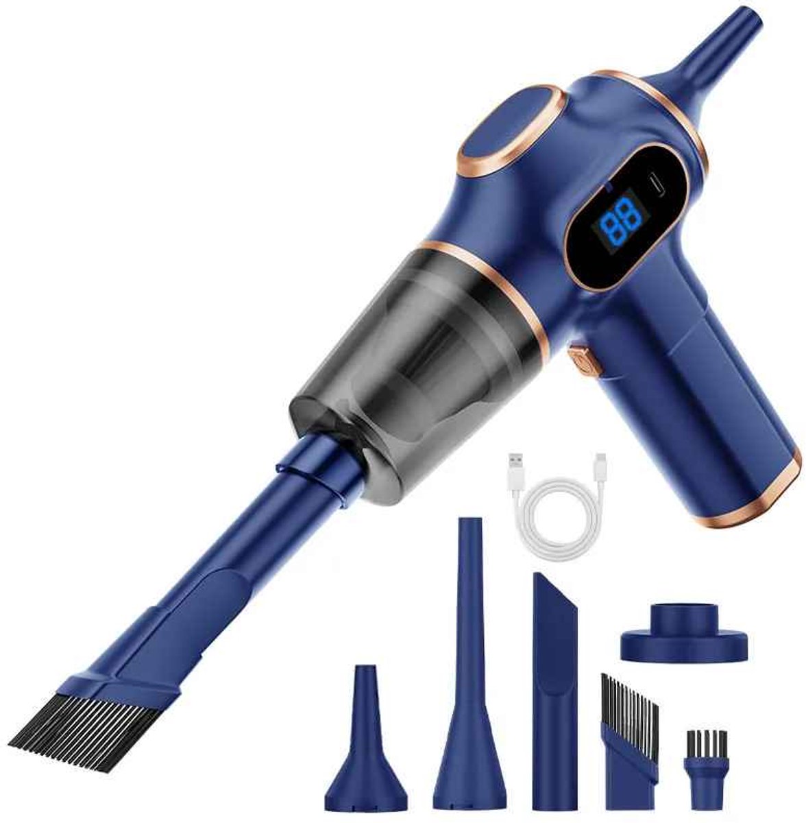 Casa Living Draadloze Mini Stofzuiger - Auto & Meubel Reiniger - Krachtige Zuigkracht - Compact & Lichtgewicht - HEPA Filter - Blauw