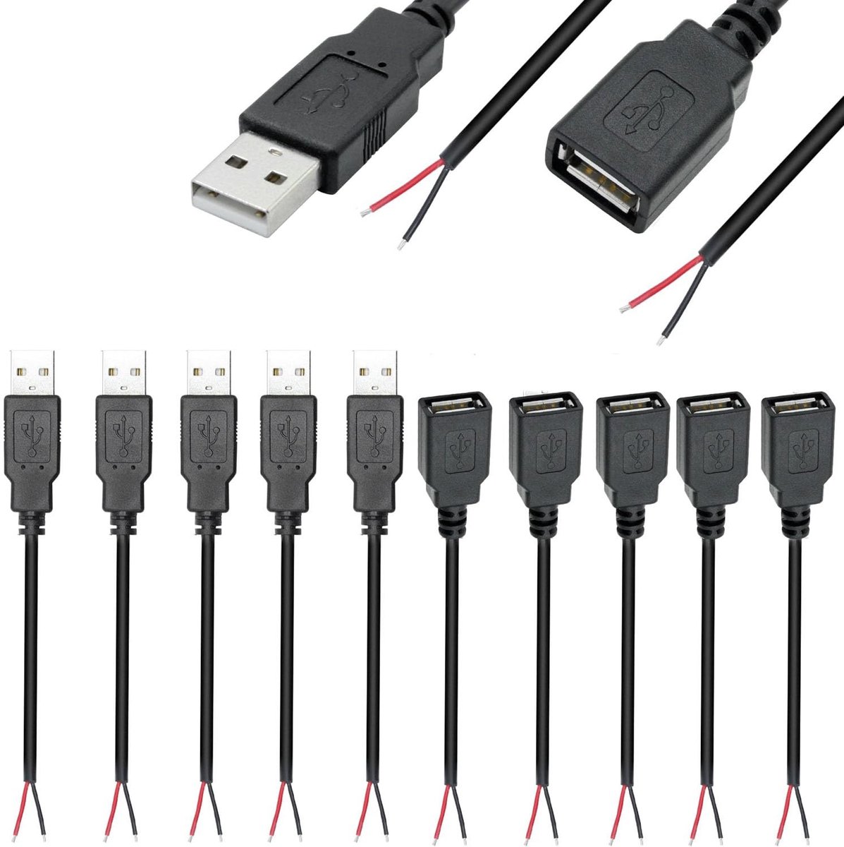 Allecto - USB 2.0 Jack - USB Plug - Hoogwaardige PVC - Zwart - Solderen - Voor reparatie van USB apparaten - 10 Pack (5 Pairs)