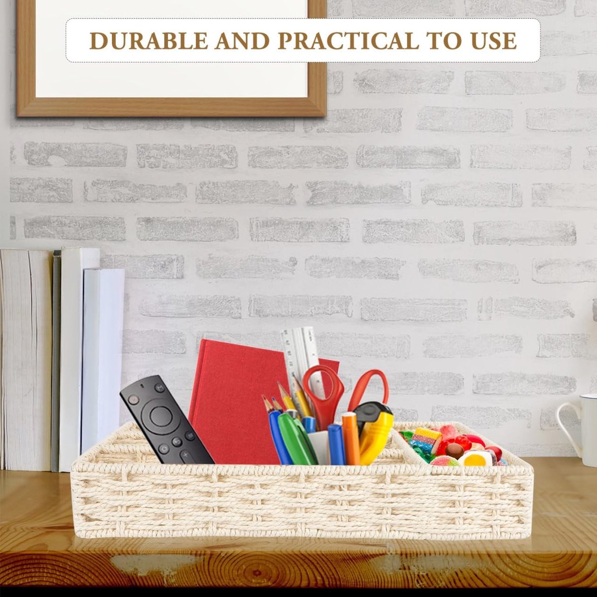 Allecto - Keukenorganizer - Rieten Bestekbak - Duurzaam en Natuurlijk - Beige - Keukenaccessoire - Perfect voor Bestek - 4 Compartimenten