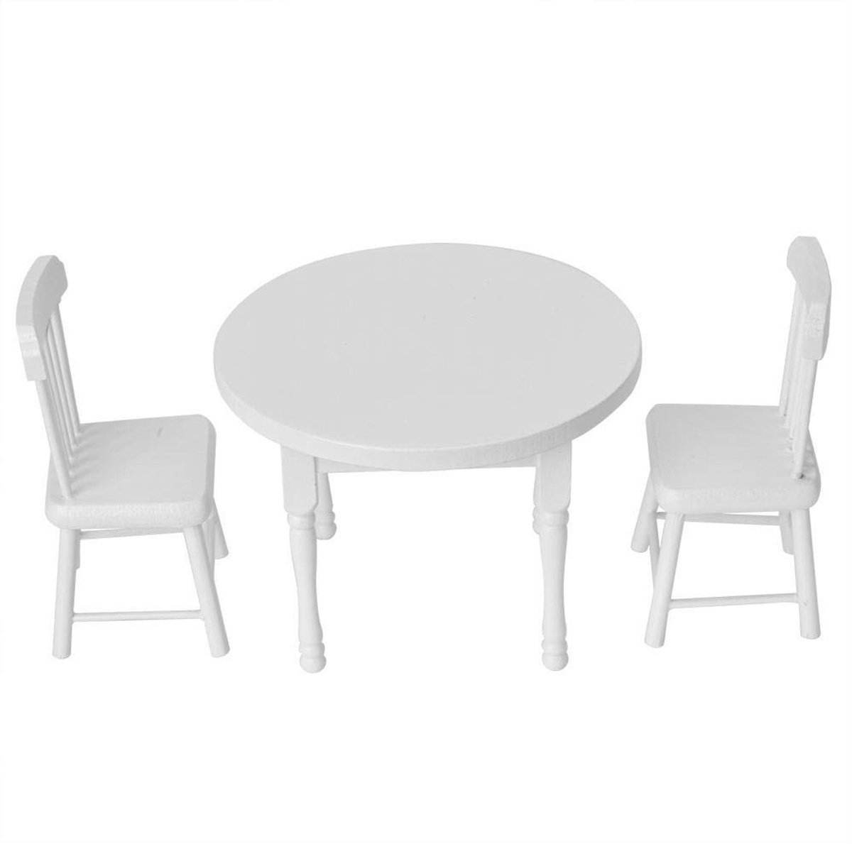 Zerodis 1:12 Miniatuur Houten Tafel en Stoelen Set voor Poppenhuis - 3 Delig Speelgoed