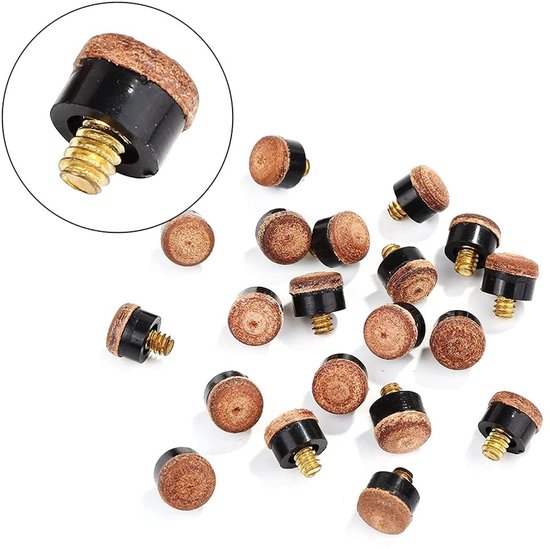 Dailygoods - Cue Tips - Schroef Tips - 20 Stuks - 10mm - Bruin - Voor Biljart en Snooker - Perfecte grip - Geschikt voor competitie - Hoogwaardige kwa van Dailygoods — afbeelding 2