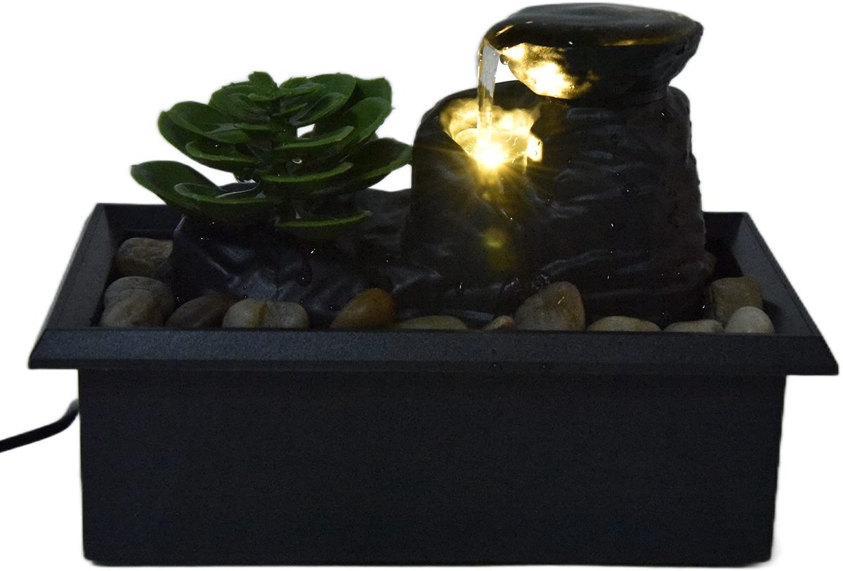 Allecto - Tabletop Fontein - Decoratieve Waterpartij voor Binnen - Zen Meditatie Waterfall - Met LED Licht - Sfeervol Watergeluid - Relaxatie - Ges..