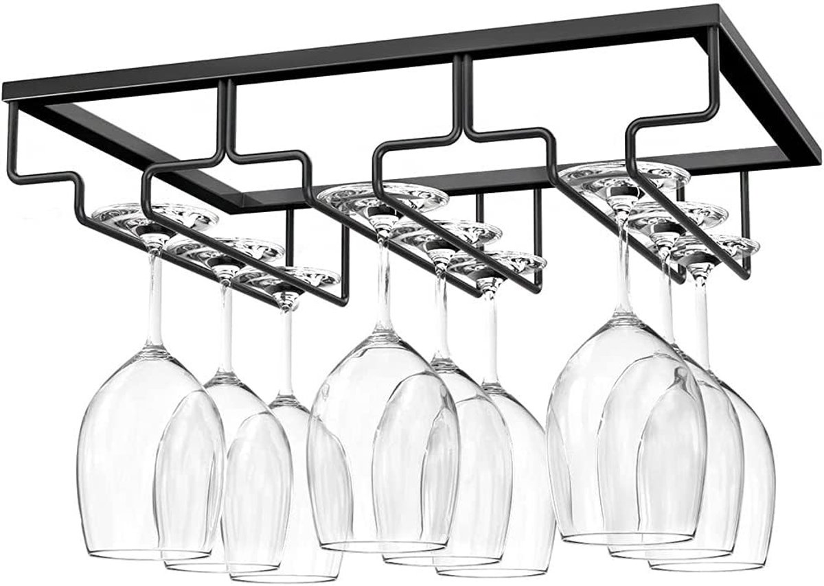Allecto - Wijn Glazen Rek - Onderkast Hanger voor 3 Rijen - Handig en Ruimtebesparend - Zwart - Perfect voor wijnflessen - Geschikt voor elke keuke..
