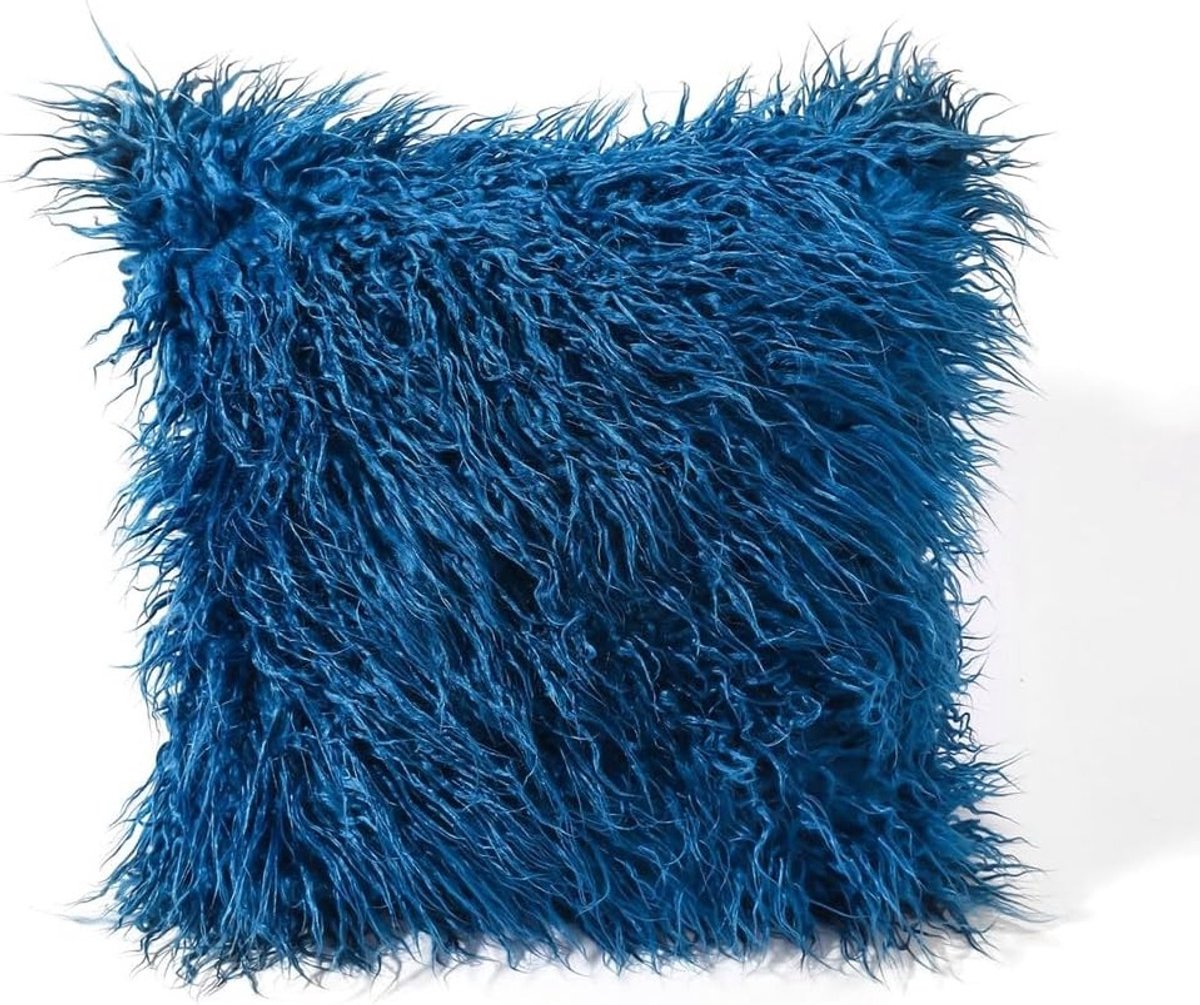 Decoratieve Kussenhoes van Neppels met Lange Haar Pluche - Fluffy Kussenhoes voor Sofa en Woonkamer in Blauw - Luxe en Comfortabel Kussen Accessoire