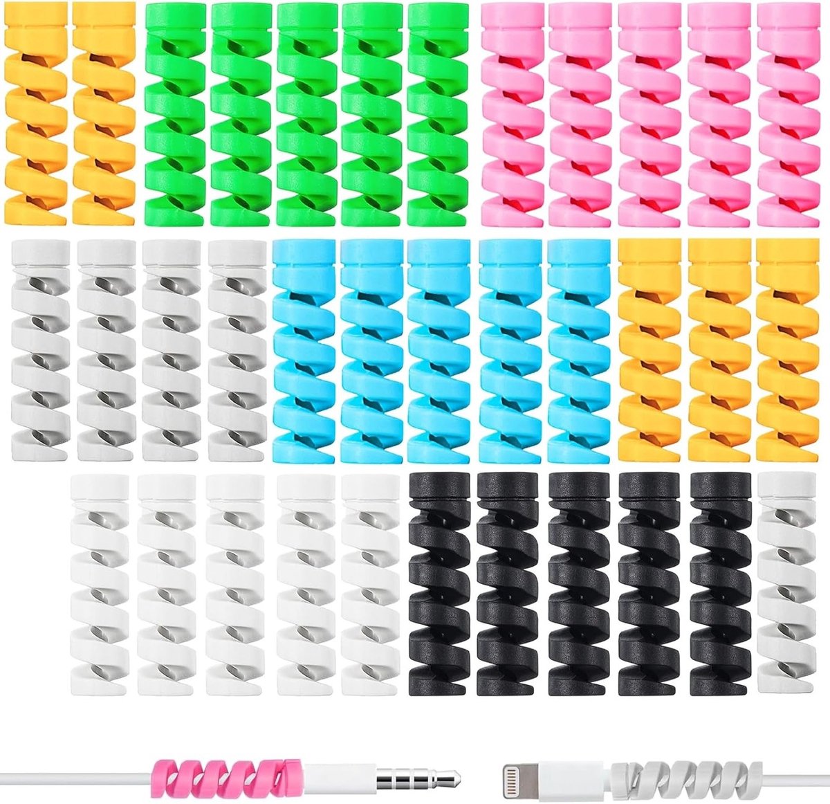 Kabelbescherming voor Oplaadkabels en USB-kabels, 35 Stuks Kabelbeschermers in 7 Kleuren voor Type-C, Lightning en USB, Geschikt voor Telefoon, Laptop en Muis, Verhoog de Duurzaamheid en Organisatie
