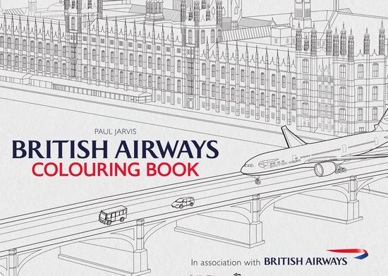 Kleurboek British Airways met een lijntekening van het parlementsgebouw en een vliegtuig.