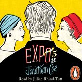 Cover met de tekst EXPO 58 Jonathan Coe, voorgelezen door Julian Rhind-Tutt, met de rug van een man en twee vrouwenhoofden.