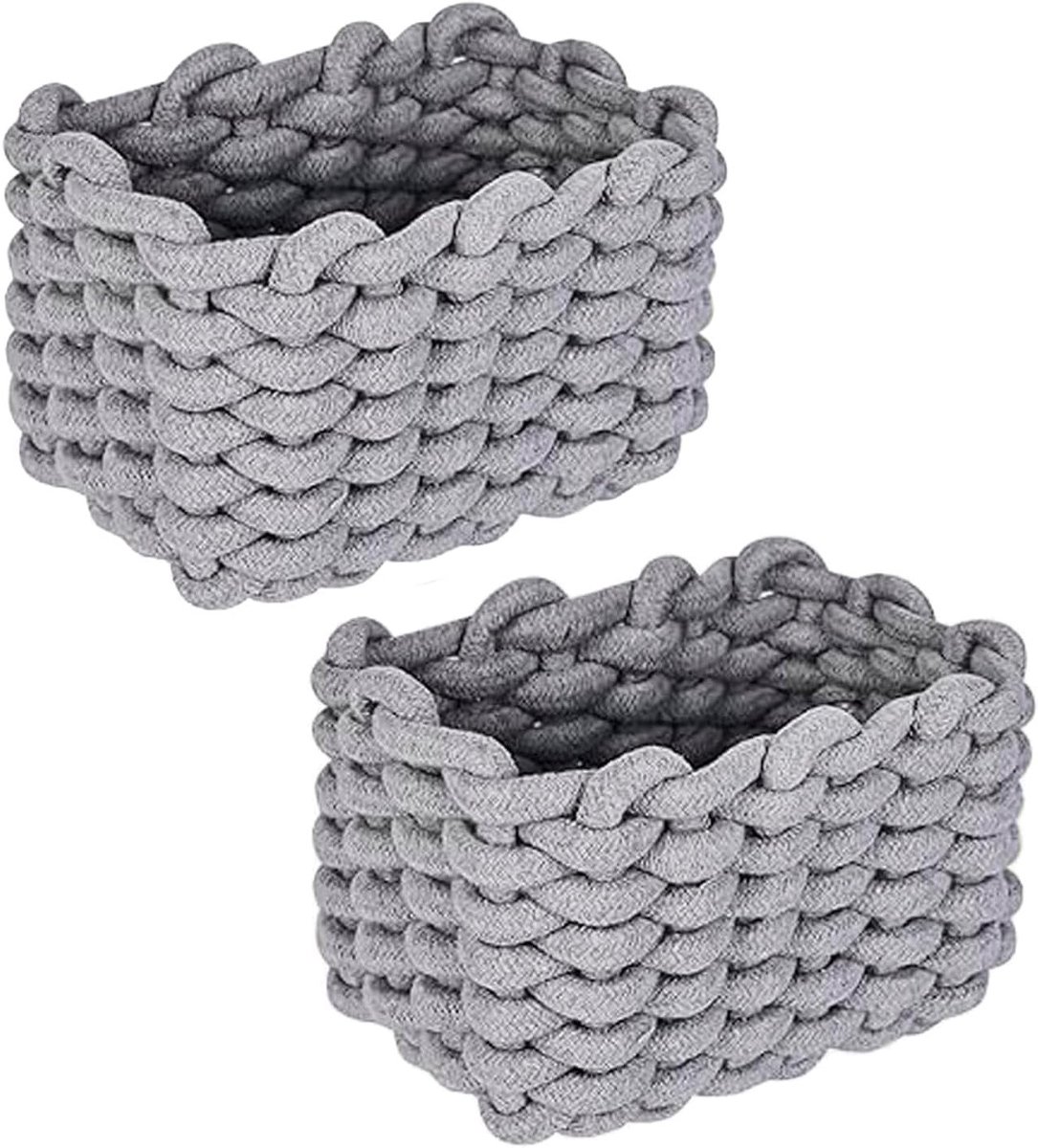 Opbergmand van Katoen, 19 x 15 x 12 cm, Gevlochten Mand voor Badkamer, Wasgoed en Huisaccessoires, Grijs, Ruimtebesparend en Stijlvol