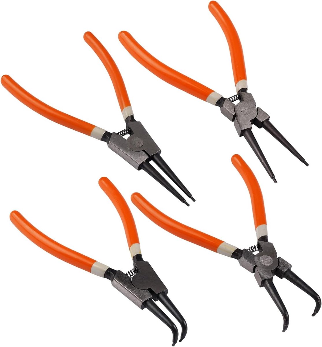 Set van 4 Stuks Circuit Ringtangen 170mm en 180mm, Voor Binnen- en Buitenspringveren, Carbon Staal met Antislip Handvatten voor Precisiewerk