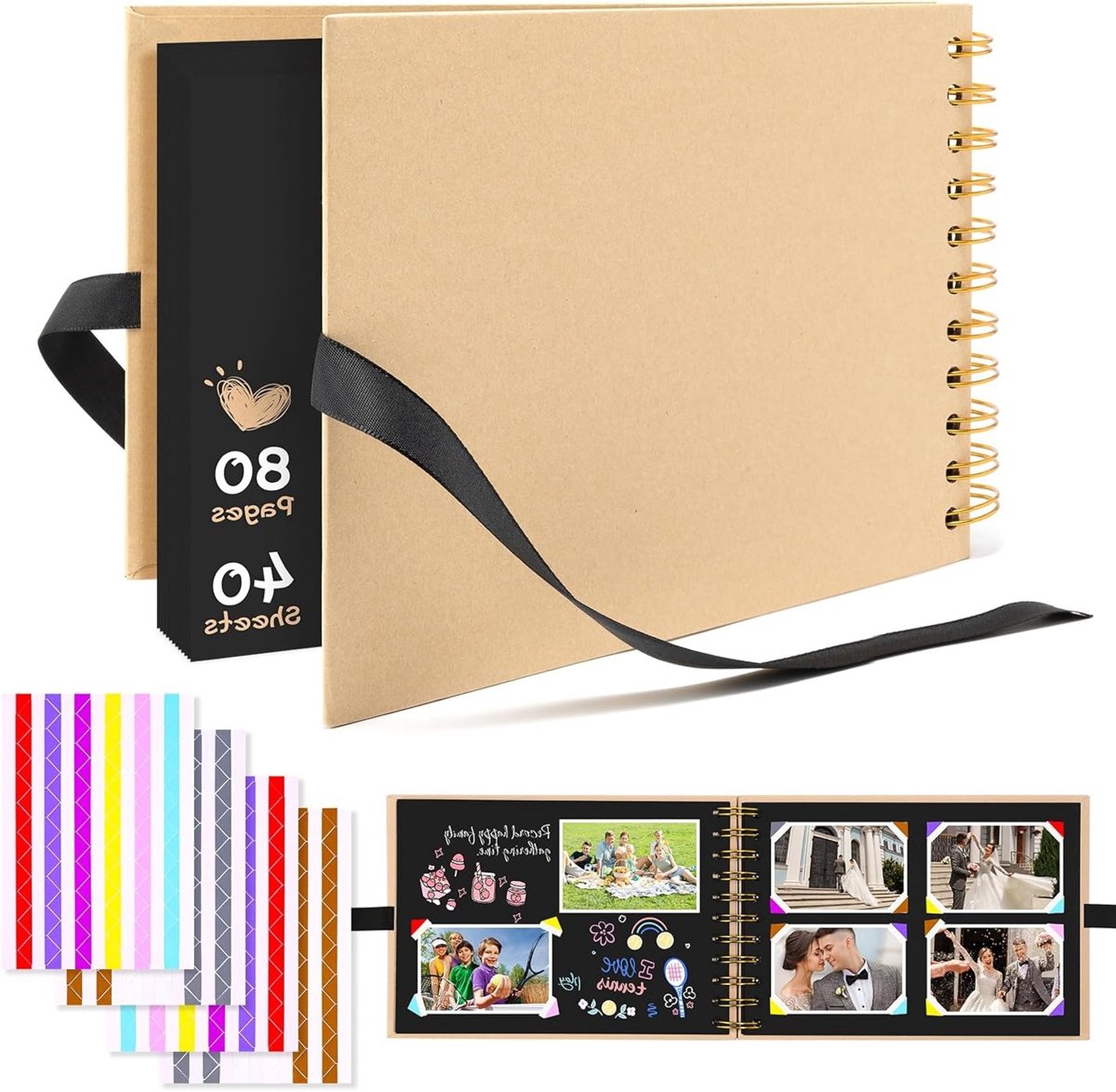 Fotoalbum met 80 pagina's en 108 fotohoeken, ideaal voor babyfoto's, verjaardagen, bruiloften en jubileums, stevig papier, A5 formaat