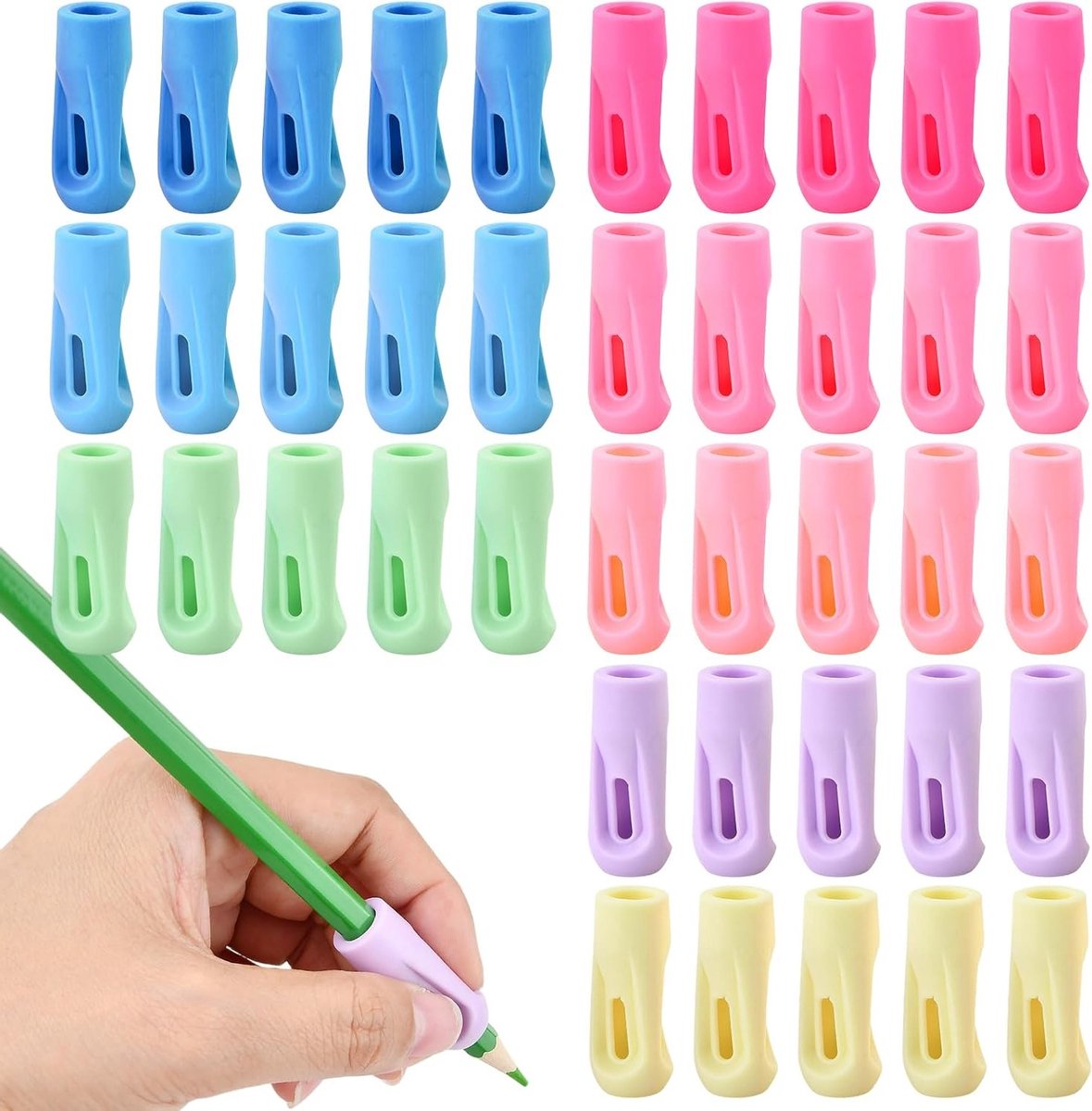 Ergonomische Potloodgrepen Set van 40, Driehoekig en Antislip, Geschikt voor Potloden, Pennen en Penselen, Perfect voor Studenten en Volwassenen