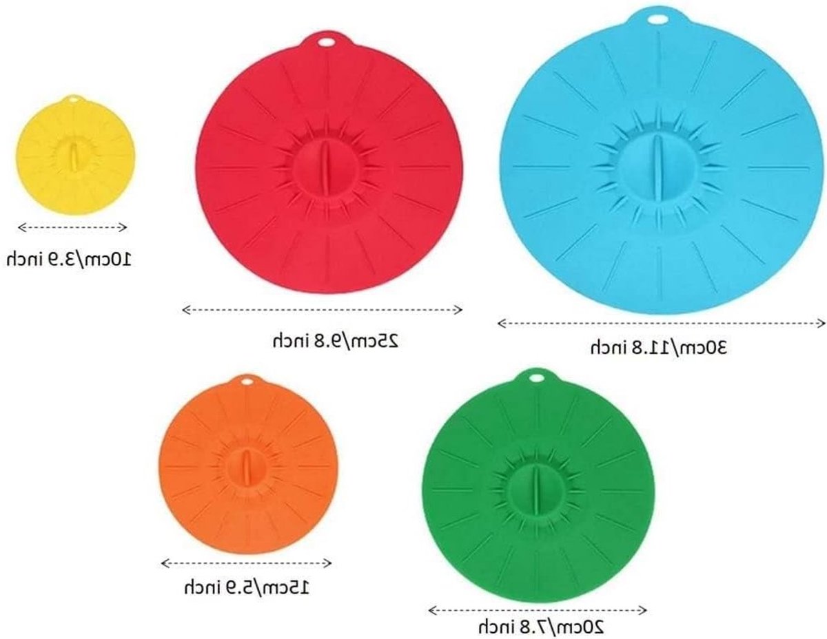 Set van 5 Siliconen Deksel, Suction Cup Deksel voor Kom, Geschikt voor Oven, Koelkast en Magnetron