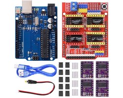 CNC Shield V3.0 Uitbreidingsbord Kit voor Arduino met 4 DRV8825 Stappenmotor Drivers en Koellichaam, Inclusief Jumper Caps en USB Kabel voor Graveermachine