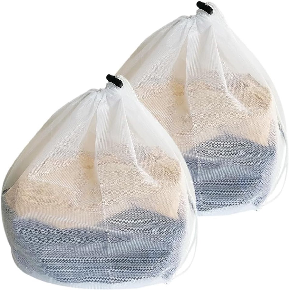 Set van 2 Draagbare Mesh Waszakken met Trekkoord, Ideaal voor Kleding, Bedlinnen en Tafelkleed in de Wasmachine