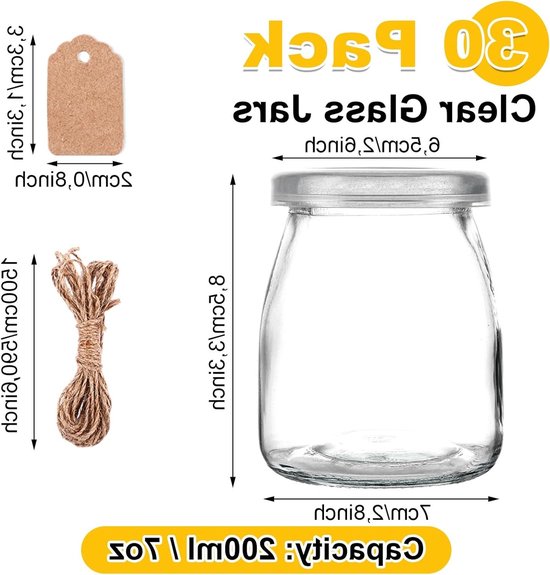 Set van 30 stuks 200 ml yoghurtglazen met deksel, ideale glazen potjes voor pudding, jam, honing en specerijen van Merkloos — afbeelding 5