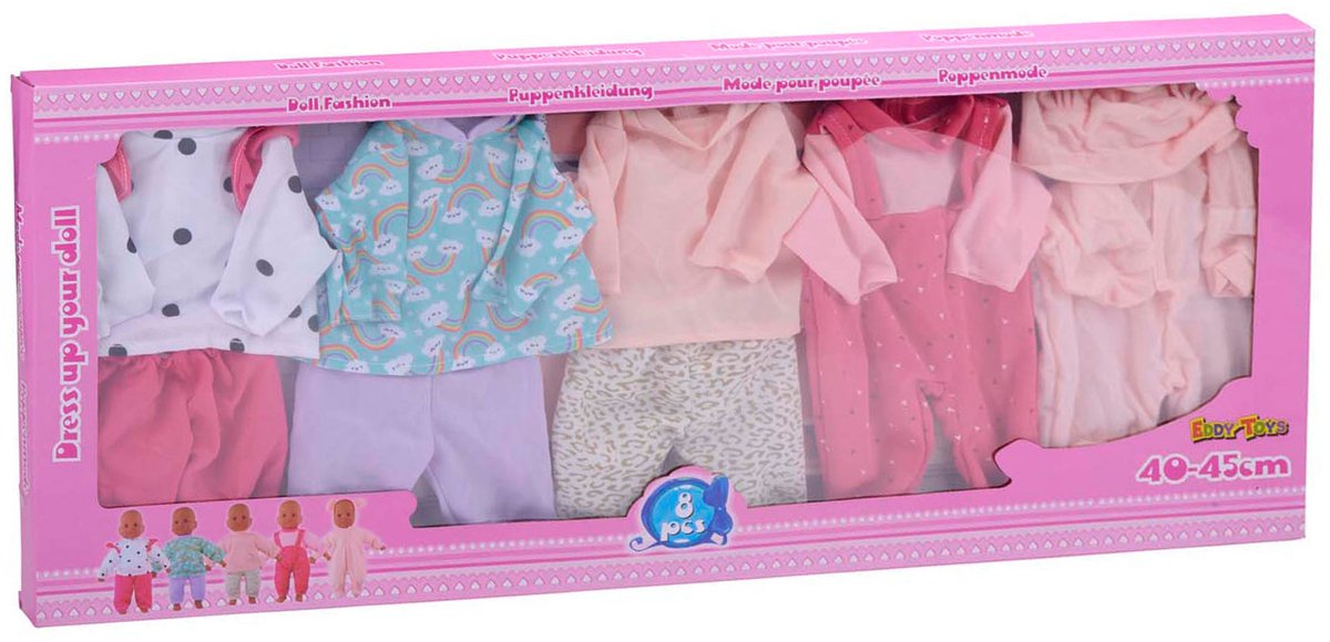 Eddy Toys Poppenkleding - 8 Stuks - Baby Pop - 40-45 CM - Multikleur