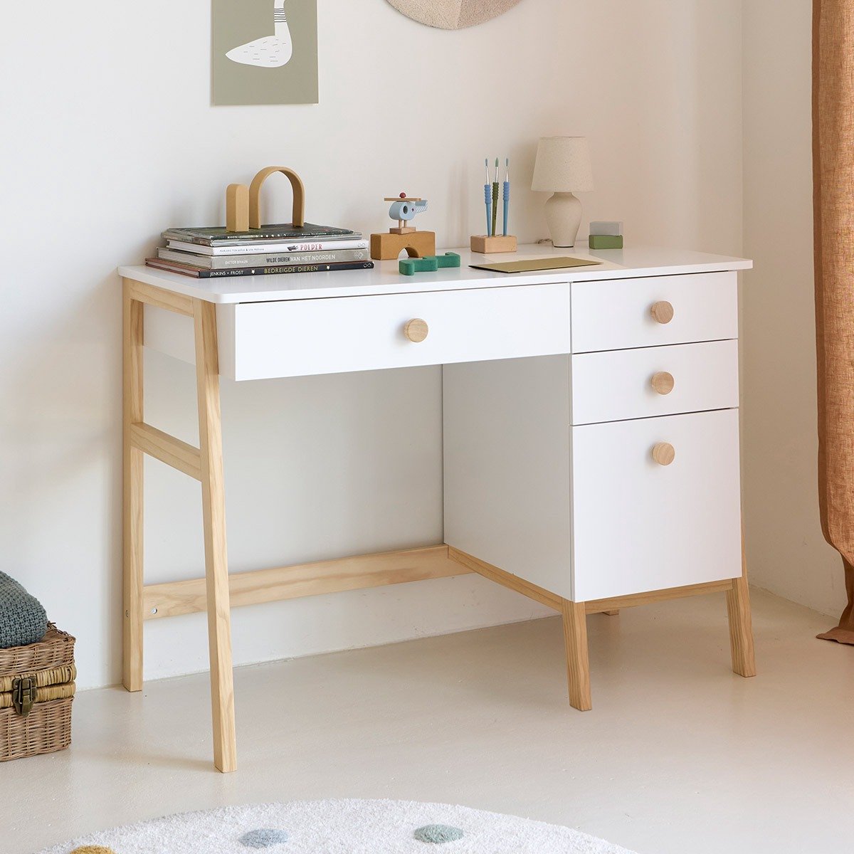 Petite Amélie Kinderbureau met lades «Cerise» | Wit