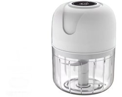 Elektrische groentesnijder, mini-knoflookhakker, geschikt voor het hakken van knoflook, groenten en fruit. Capaciteit knoflookhakker: 250 ml.